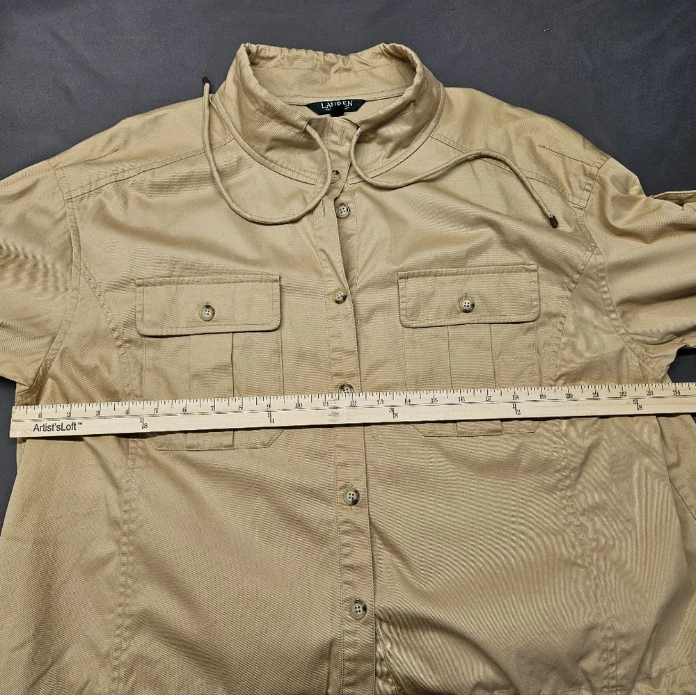Ralph Lauren Womens Beige Khaki Cuff Sleeve Button Front Shirt Jacket Sz 18W - Picture 5 of 6